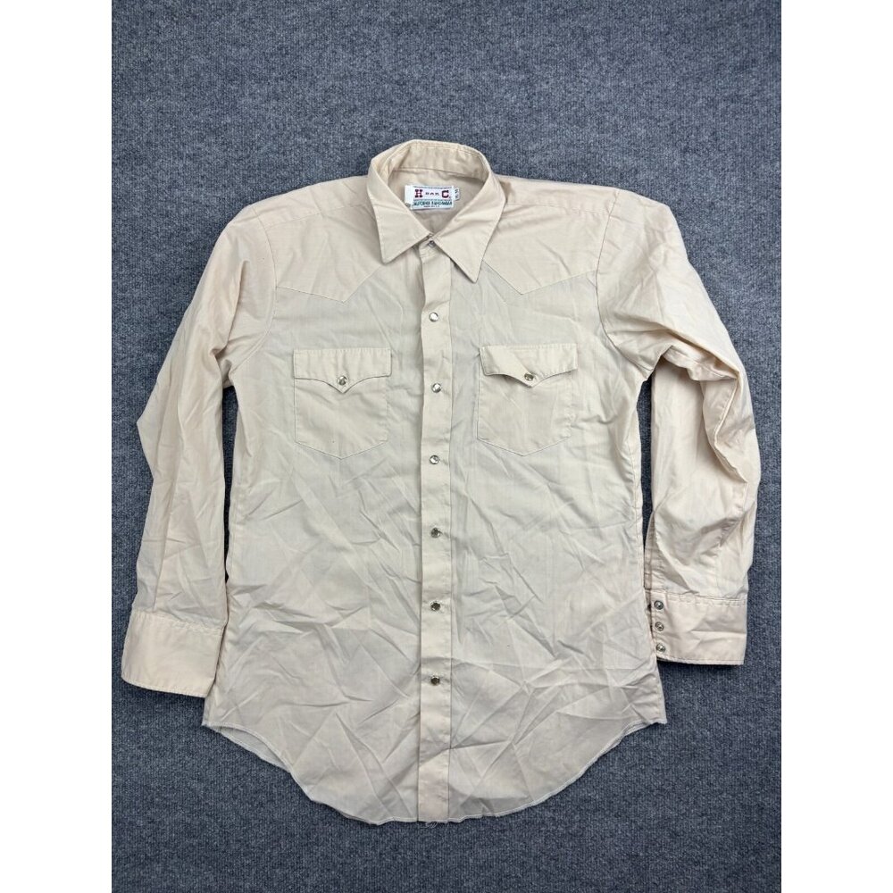 Vintage H Bar C Ranchwear Western Shirt Men's 16 34 Beige‎ Pearl Snap Cowboy